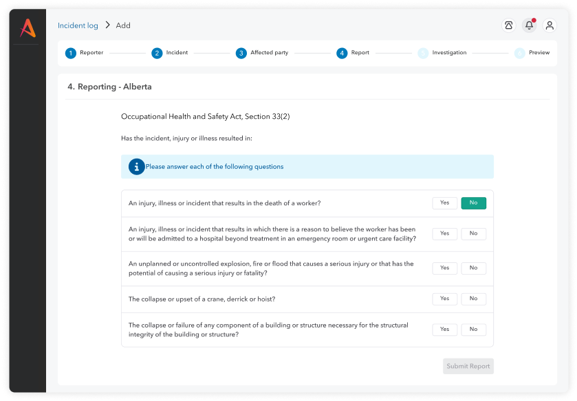 Screen mockup of an incident report.