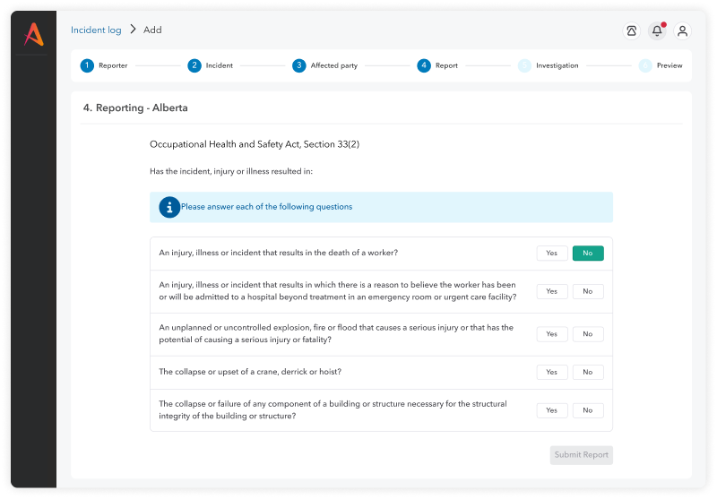 Screen mockup of an incident report.