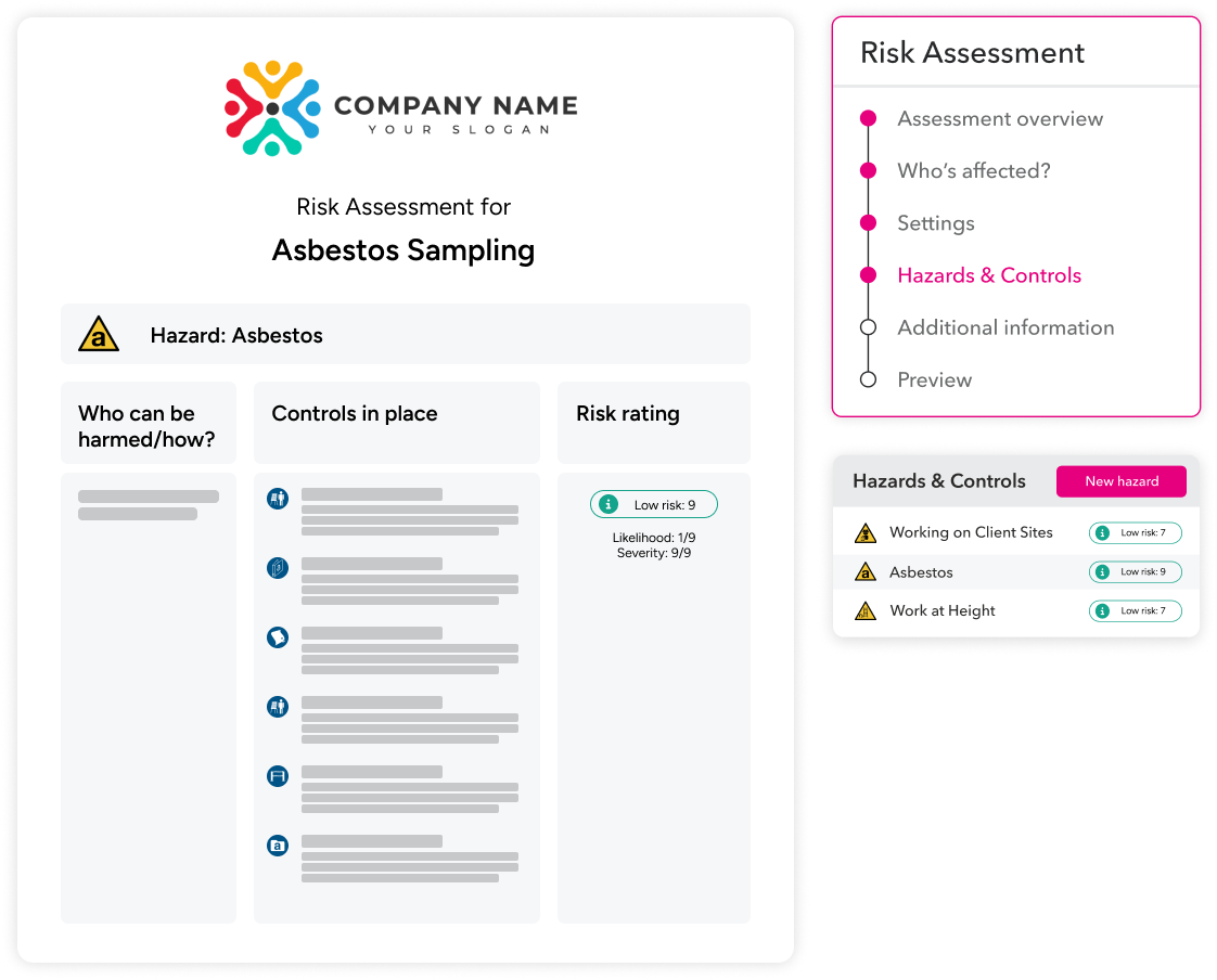 Mockup screen of risk assessment process.